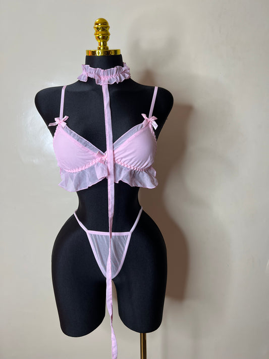 Lingerie rose 3pcs réf : Faty